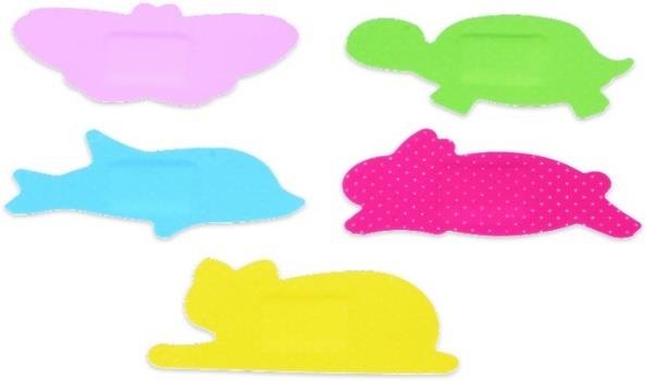 Fink & Walter FIWA®strip – Pflasterstrips für Kinder ca. 2x4cm, Mix aus verschiedenfarbigen Tierformen (Delfin, Schmetterling, Hase, Schildkröte, Katze), Pckg. à 250 Stück / 250 St. (REF 726129)