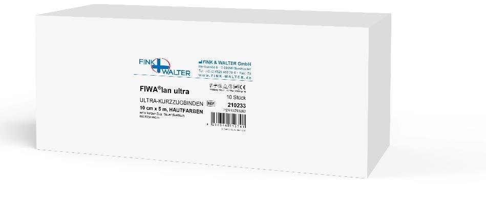 Fink & Walter FIWA®Ian ultra – Ultra-Kurzzugbinde 6cm x 5m, mit Klammer, dauerelastisch, sehr kurzer Zug, hautfarben, Pckg à 10 Stück / 10 St. (REF 210231) / PZN: 04793227