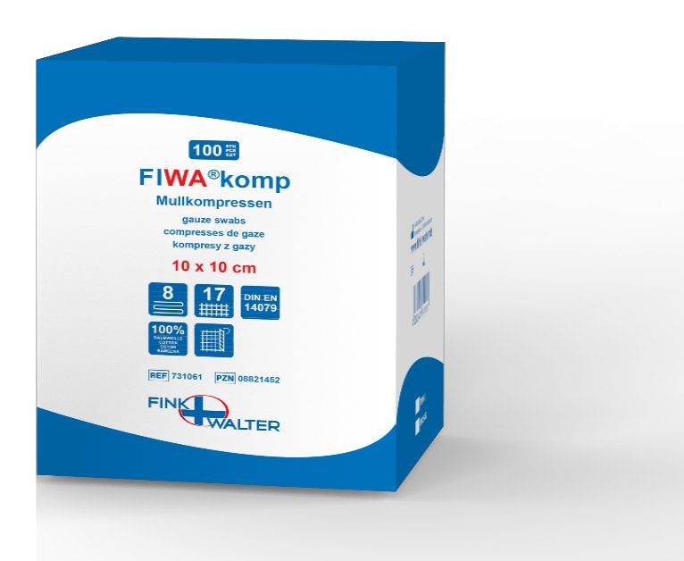 Fink & Walter FIWA®komp – Mullkompressen 10x10cm, 8-fach, VM 17 DIN 14079 BW (Pckg. à 100 Kompressen) / 100 St. (REF 731061) / PZN: 08821452