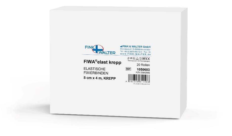 Fink & Walter FIWA®elast krepp – El. Fixierbinden 10cm x 4m, KREPP, Pckg. à 100 Rollen / 100 St. (REF 1050614) / PZN: 04793925