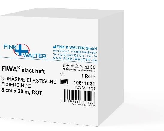 Fink & Walter FIWA®elast haft – Kohäsive, elastische Fixierbinde 10cm x 20m, ROT / 1 St. (REF 10511041) / PZN: 03759984