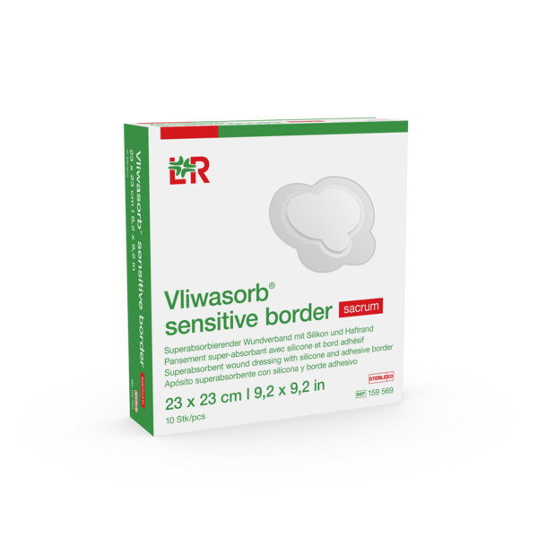 Vliwasorb sensitive border mit Silikon steril, sacrum, 23x23cm, 10 Stück (REF 159569) / PZN: 19223932