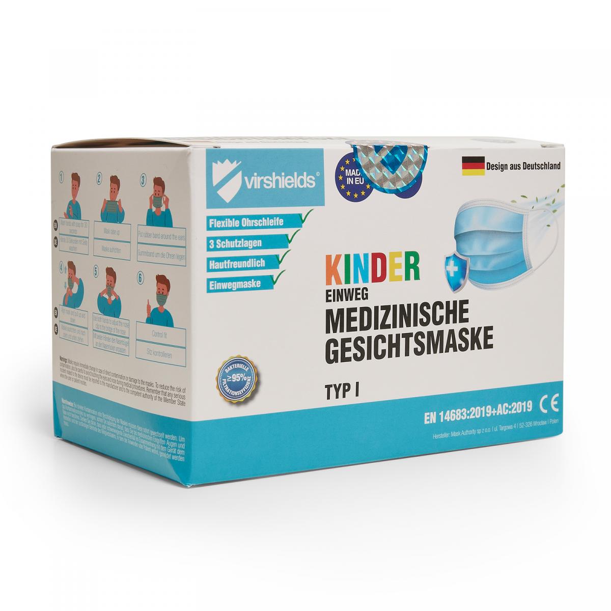 50x Kinder Mundschutz (blau) Typ I