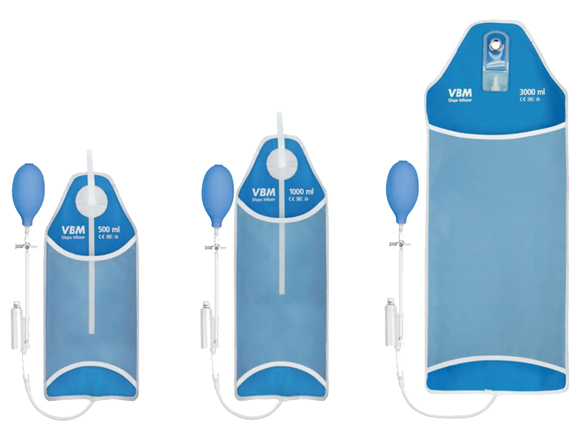 Dispo Infusor – Druckinfusionsmanschette  / 1000 ml, zum Einpatientengebrauch / 5 St. p.P. / Mit Handgebläse, Dreiwegehahn und farbkodierter Druckanzeige / REF:  56-02-100