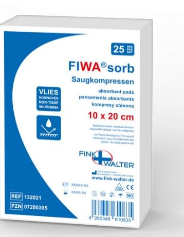 Fink & Walter FIWA®sorb – Saugkompressen 20x20cm, mit einer Vliesumhüllung (Btl. à 25 Stück) / 25 St. (REF 132031) / PZN: 07200297