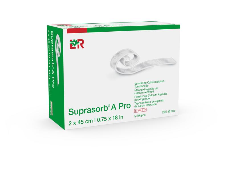 Suprasorb A Pro Ca-Alginattamp. steril, 2x45cm, 120gsm, 5 Stück (REF 33935) / PZN: 16760440