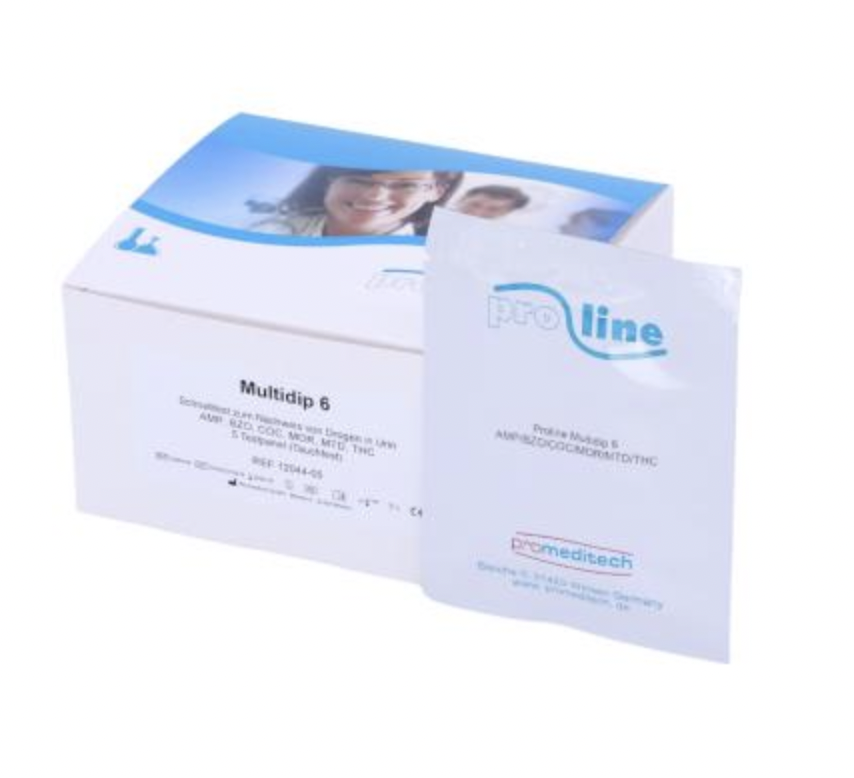 Multidip 6 Drogentest / AMP1000, BZO/BZD300, COC300, MOR/OPI/MOP300, MTD300, THC50 / Tauchtest / 5 St. p.P. / REF: 12044-05