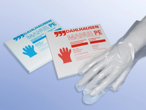 Dahlhausen Untersuchungshandschuhe PE genoppt, Spenderbox, Damen, zum Einmalgebrauch / 100 St. p.P. / REF: 7535500000 / PZN: 00593922